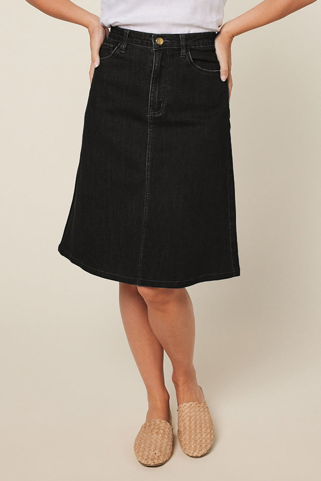 Adrift Denim Short A-Line Skirt in Black