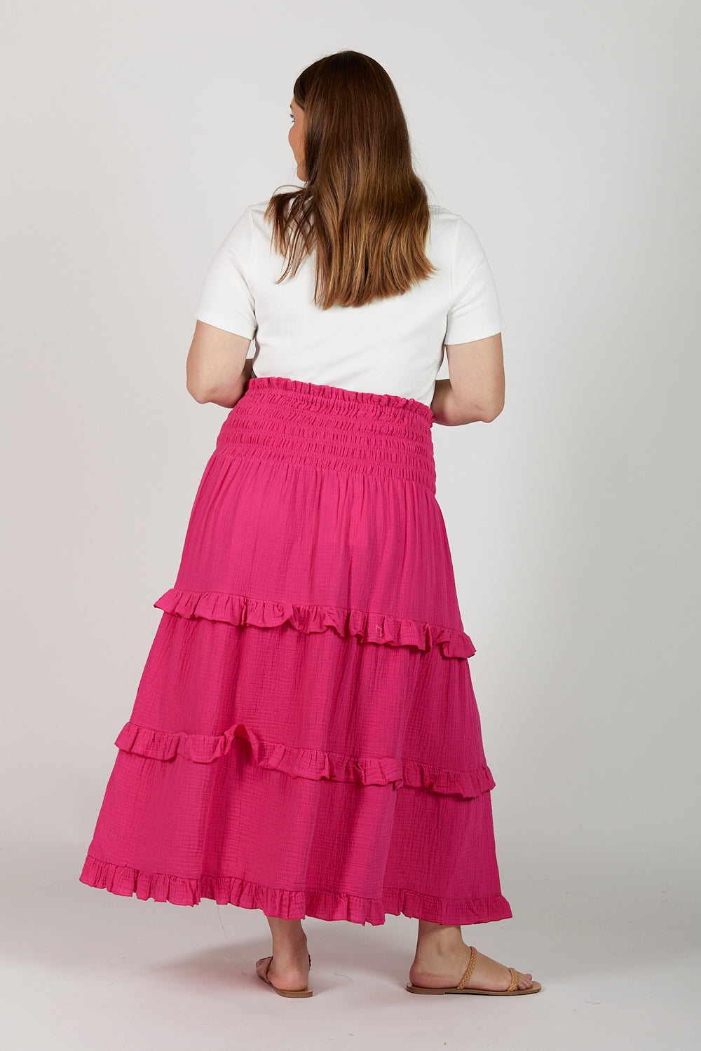 Aaliyah Crinkle Cotton Frill Skirt in Pink Glo