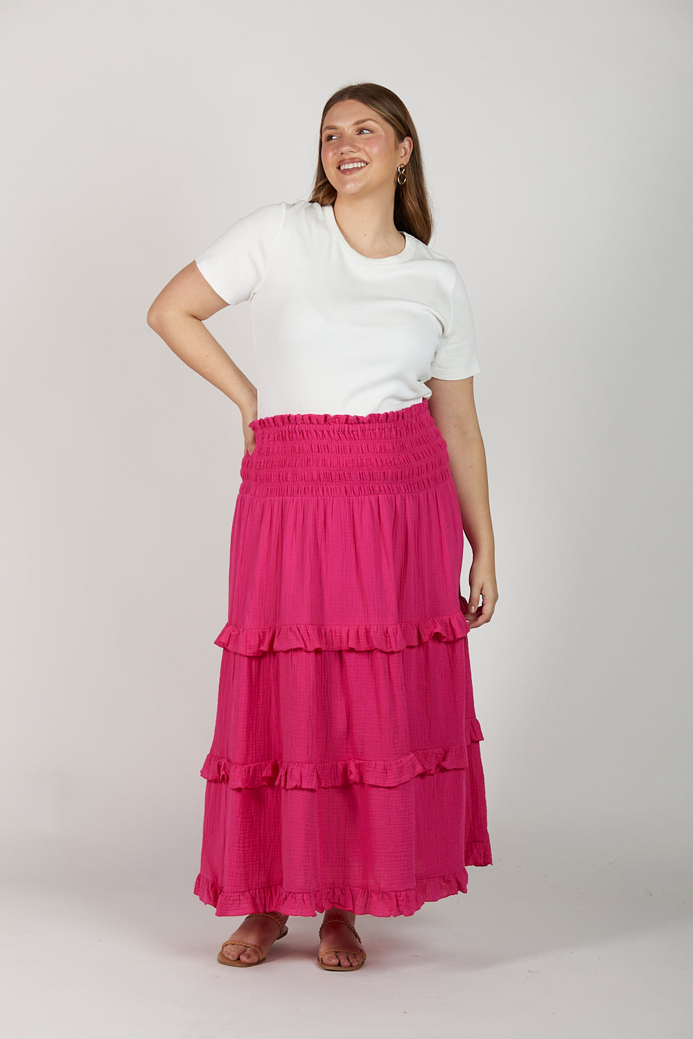 Aaliyah Crinkle Cotton Frill Skirt in Pink Glo