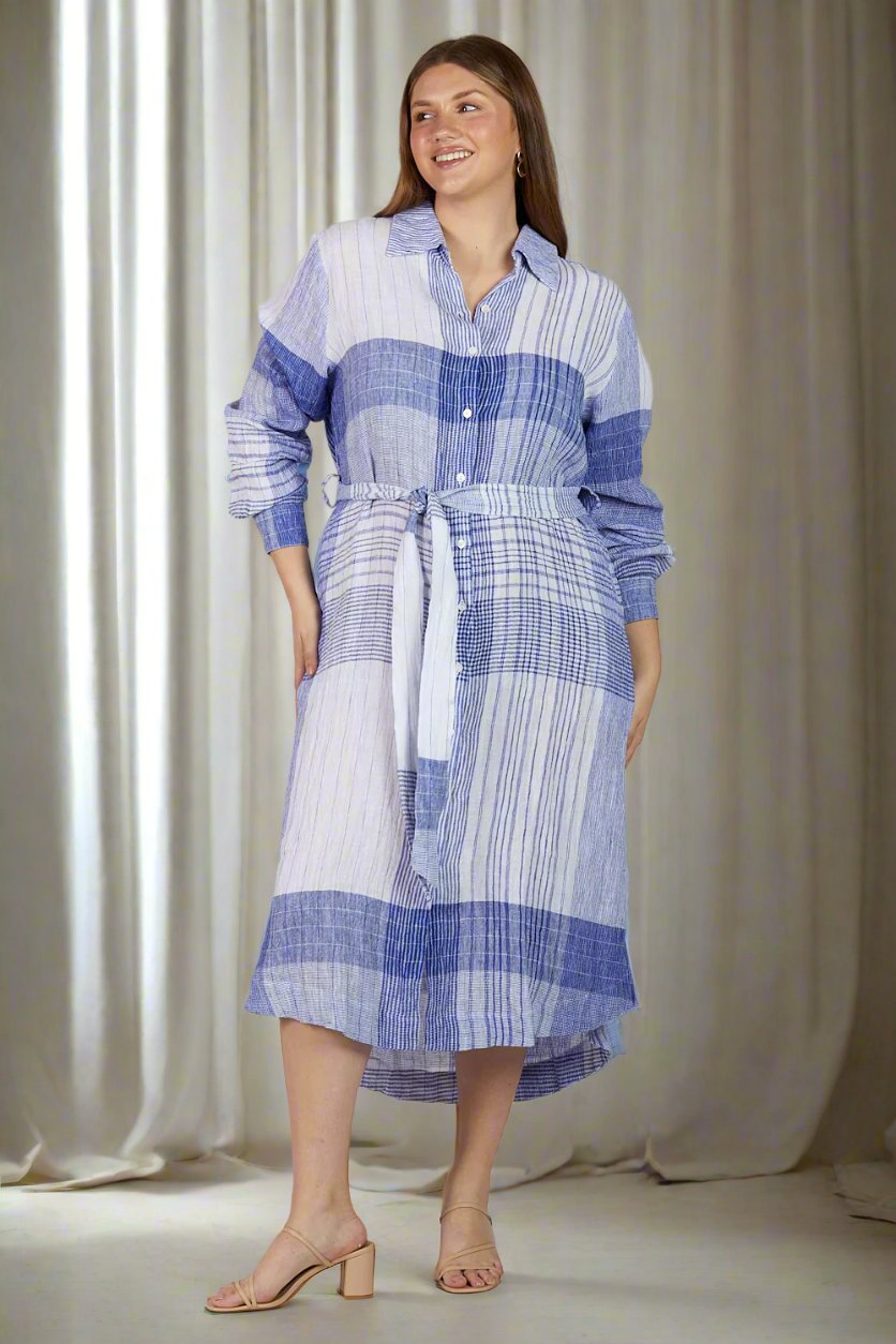 Abbey Linen Shirt Dress in Saori