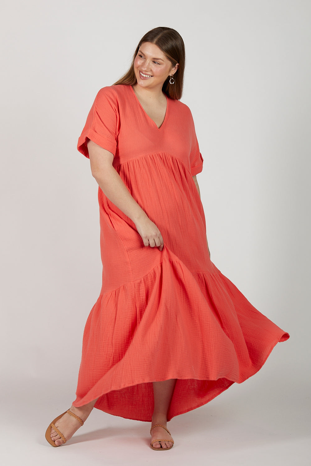 Adriana Crinkle Cotton V-Neck Dress in Candlelight