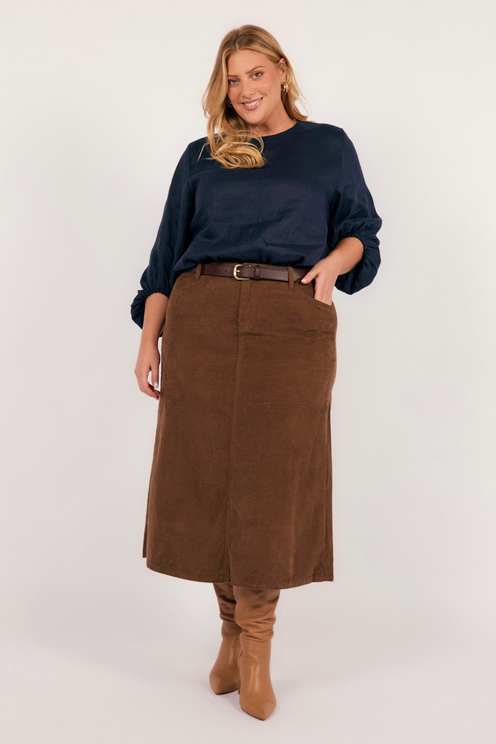 Adrift A-Line Brushed Cotton Skirt in Chocolate