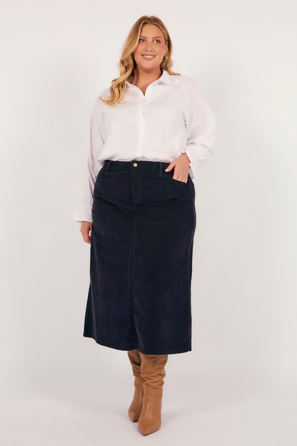 Adrift A-Line Brushed Cotton Skirt in Navy