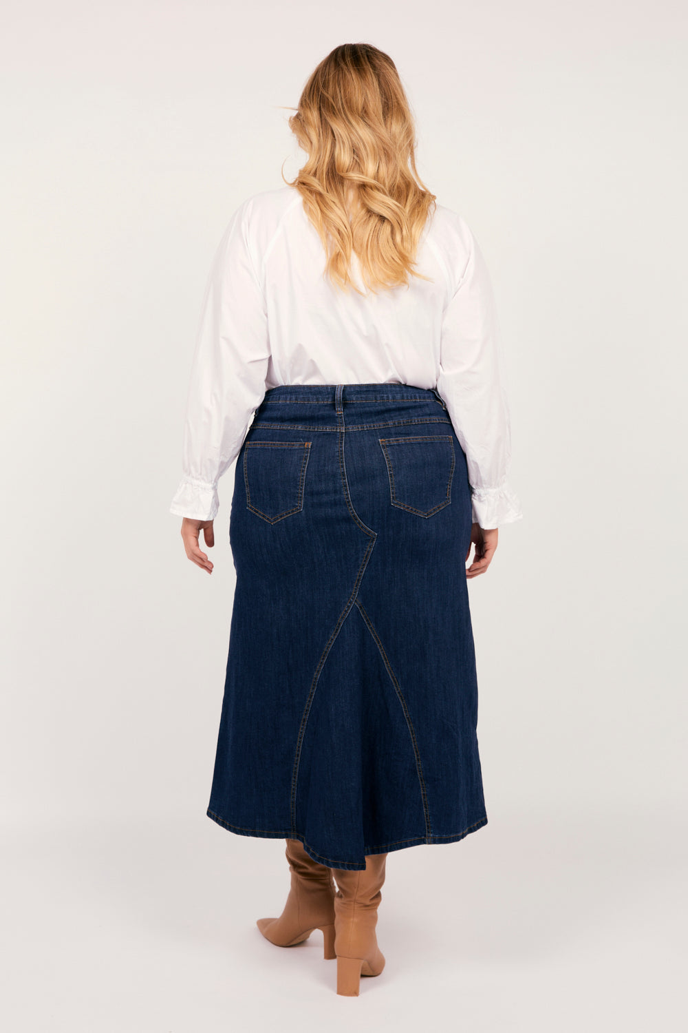 Adrift Denim Midi Skirt in Dark Wash