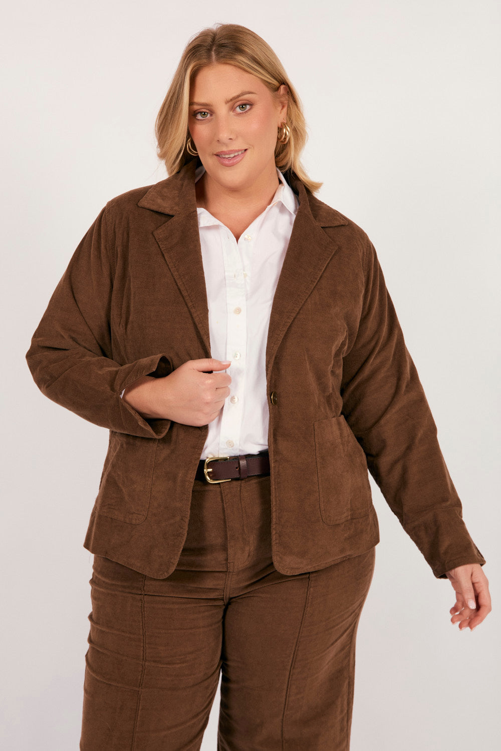 Adrift Relaxed Brushed Cotton Blazer in Chocolate