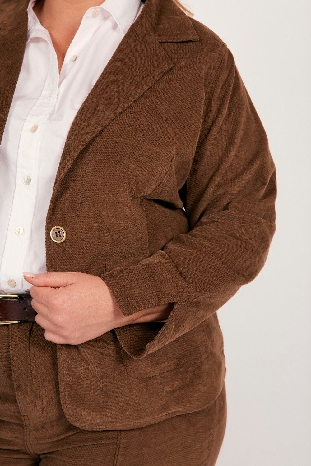 Adrift Relaxed Brushed Cotton Blazer in Chocolate