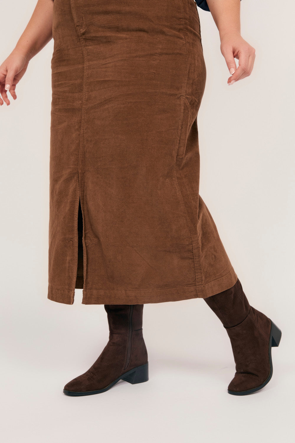 Adrift Split Brushed Cotton Skirt in Chocolate