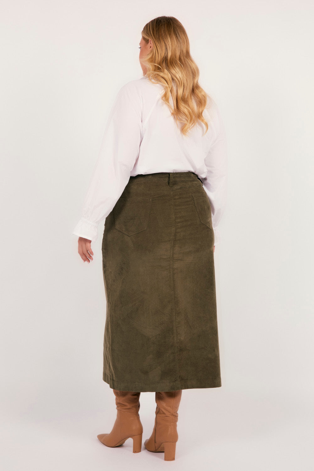 Adrift Split Brushed Cotton Skirt in Olive
