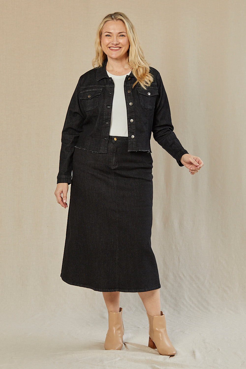 Adrift Denim A-Line Skirt in Black