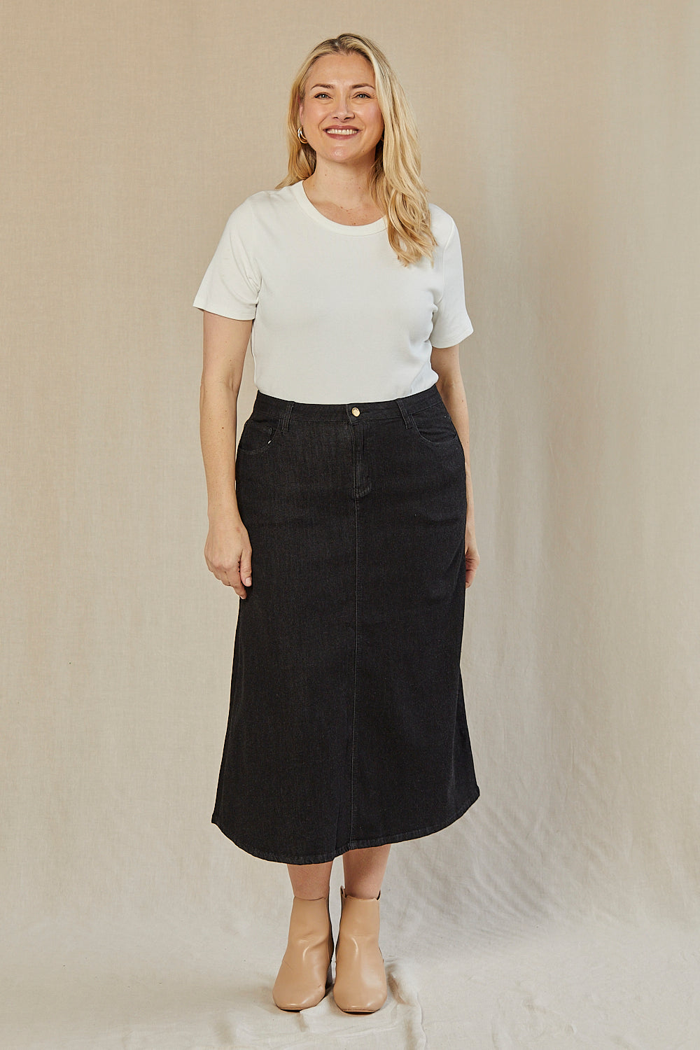 Adrift Denim A-Line Skirt in Black