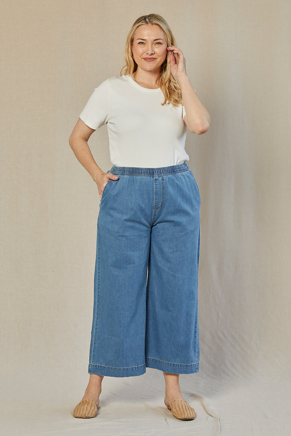 Breezy Relaxed Chambray Pant in Light Wash (Petite Length)