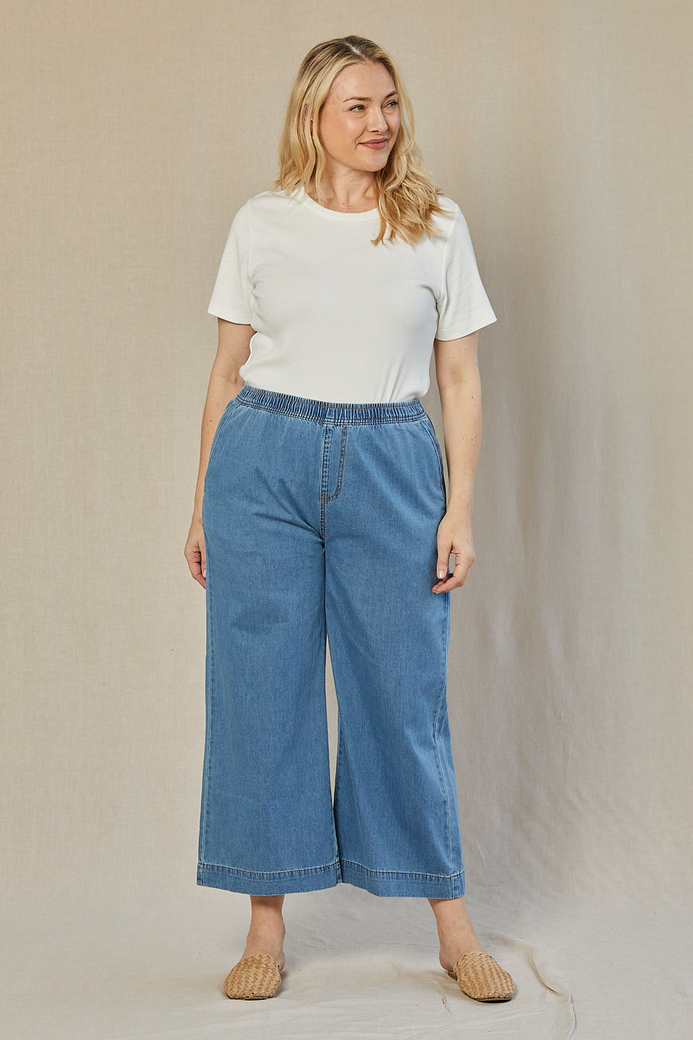 Breezy Relaxed Chambray Pant in Light Wash (Petite Length)