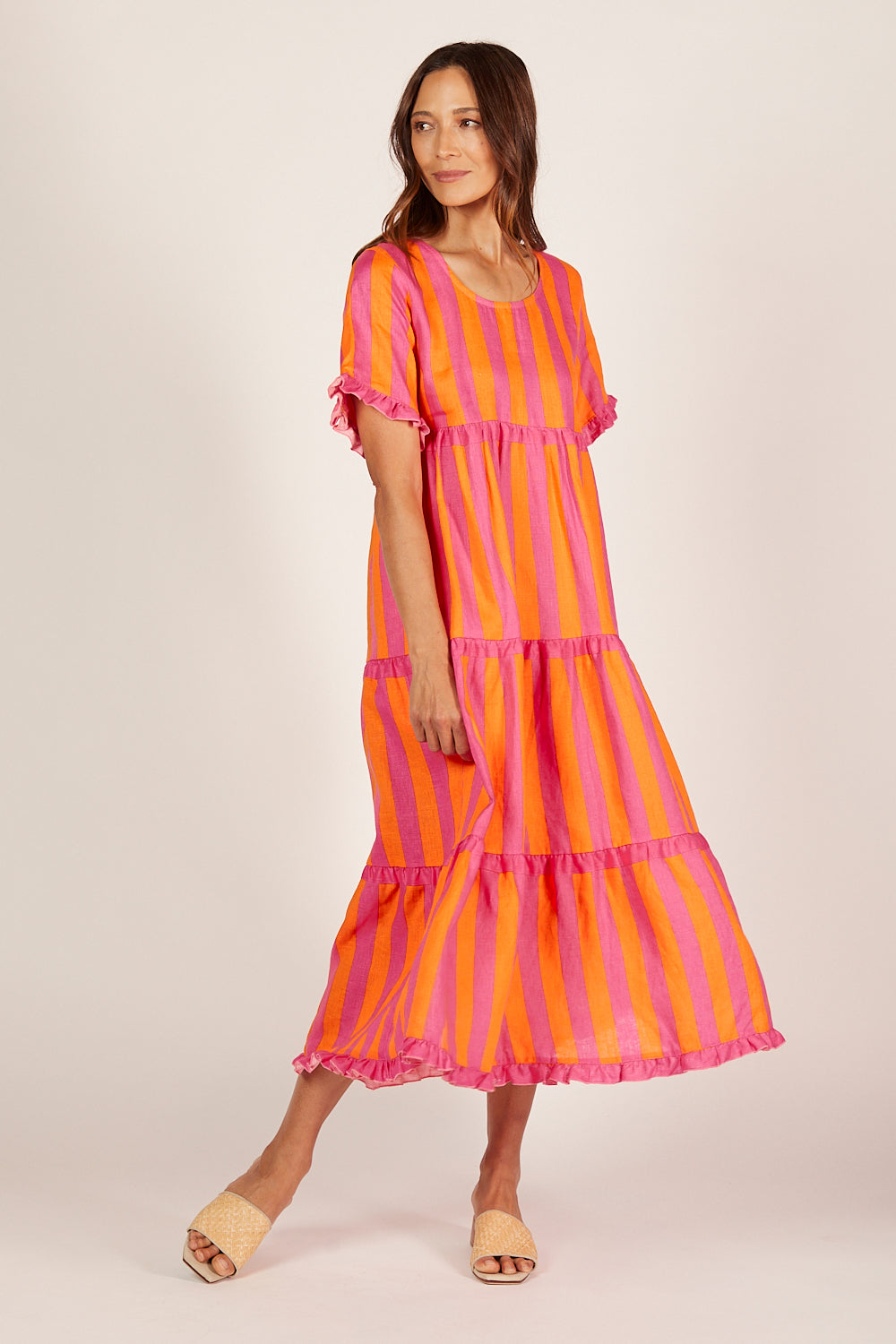 Sabre Linen Frill Maxi Dress in Afterglow