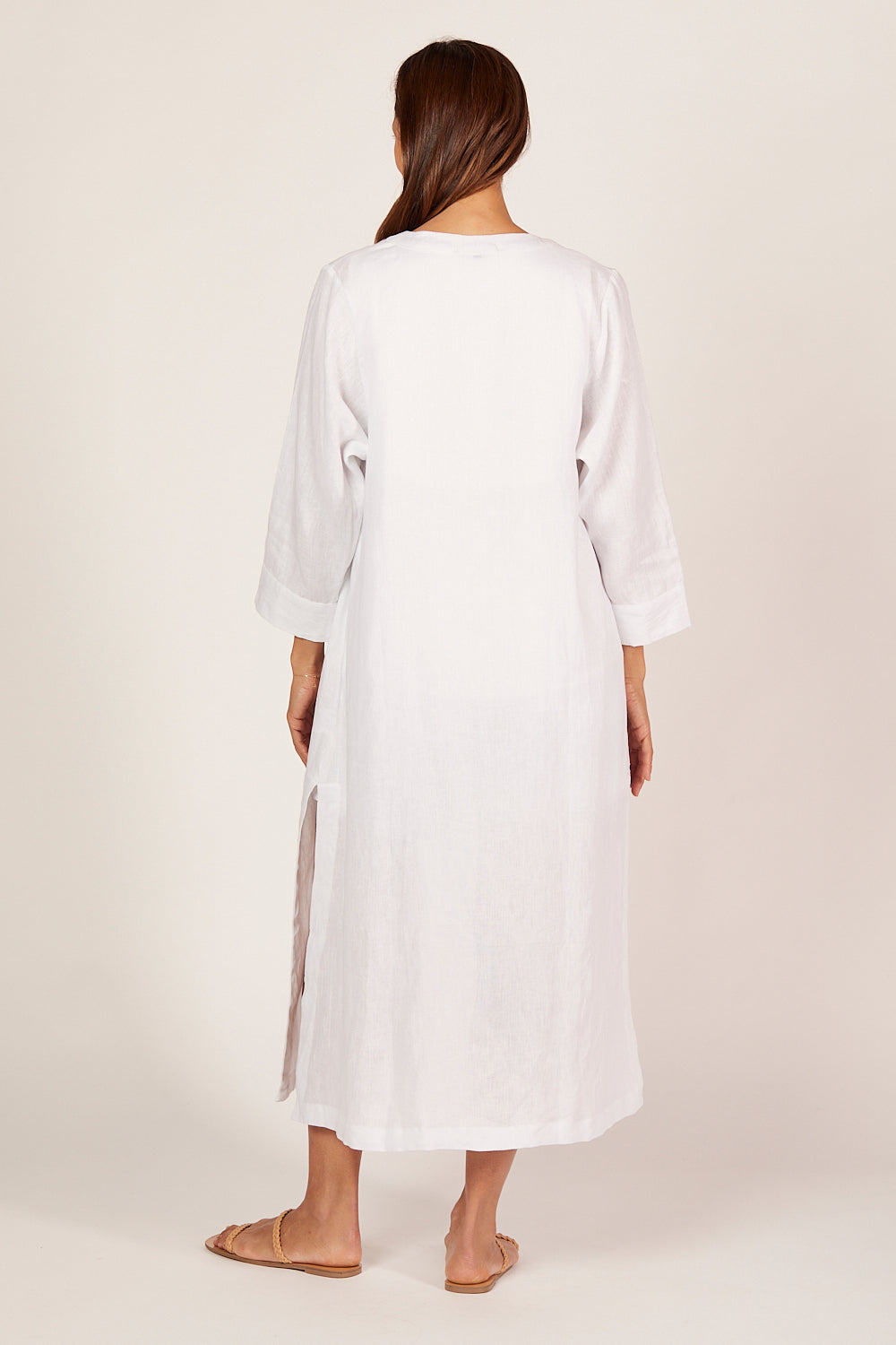 Long Line Linen Duster Jacket in White