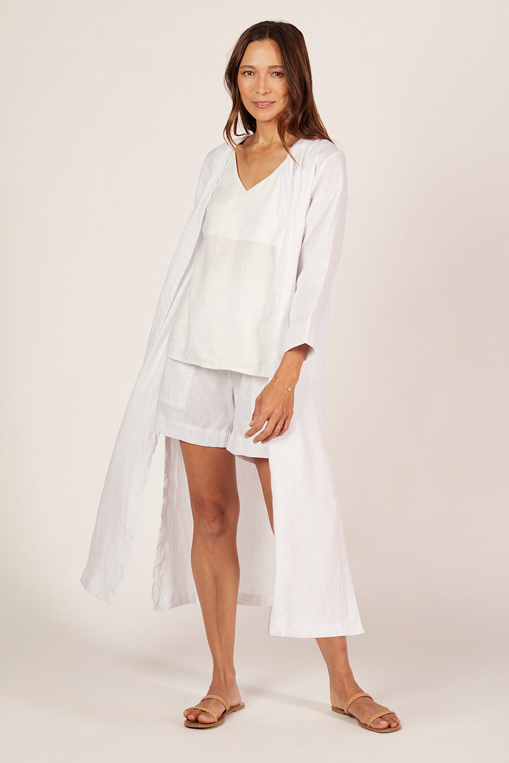 Long Line Linen Duster Jacket in White