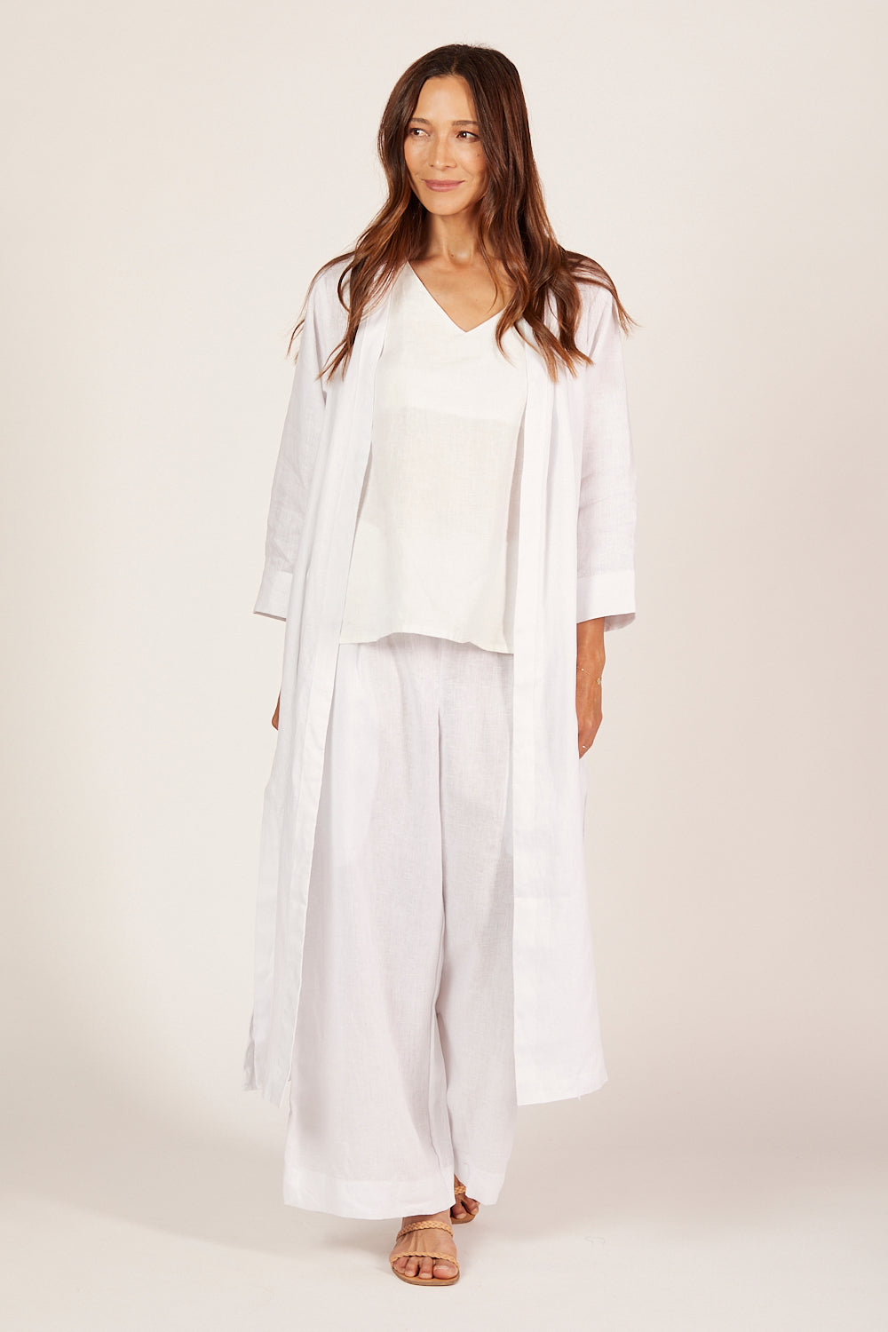 Long Line Linen Duster Jacket in White