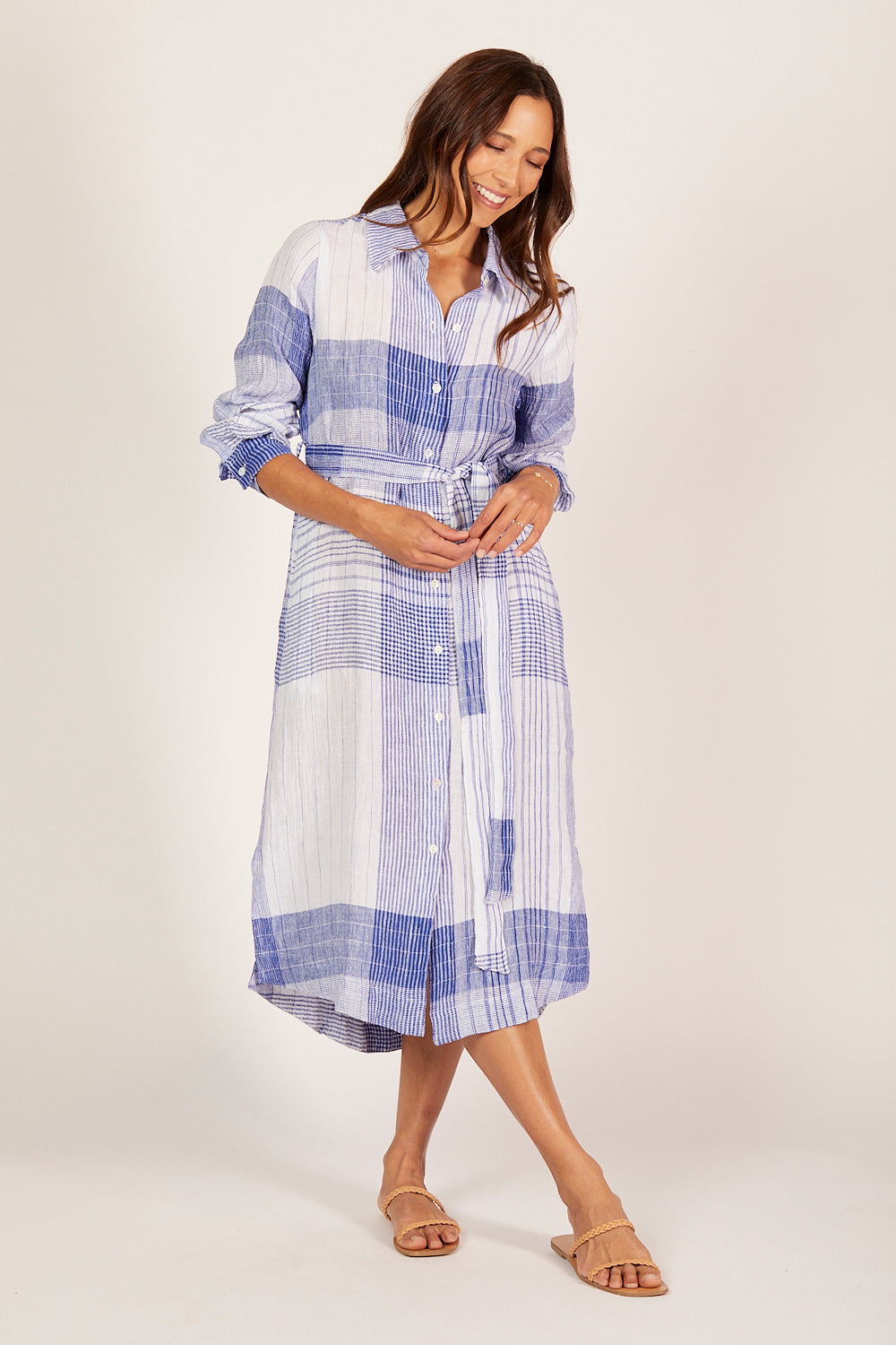 Abbey Linen Shirt Dress in Saori