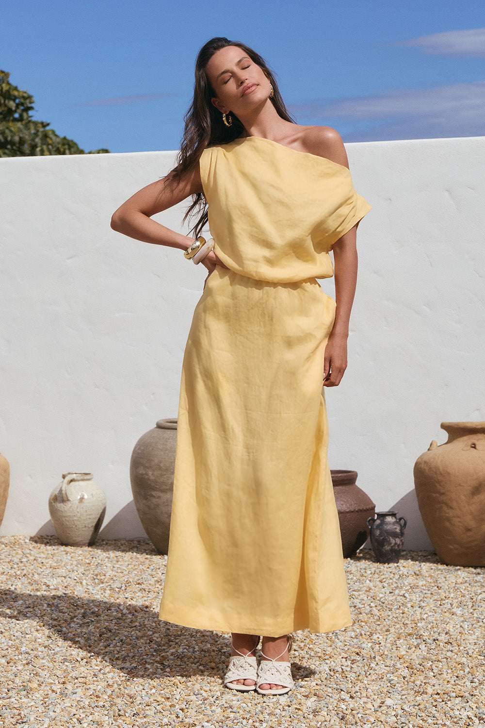 Alice Linen Drop Shoulder Dress in Buttery Yellow