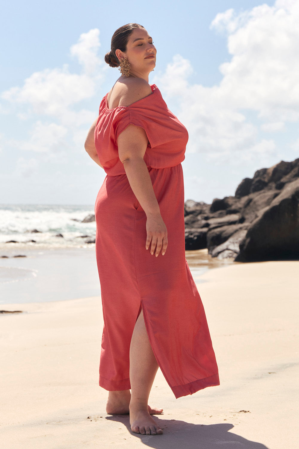 Alice Drop Shoulder Dress in Coral