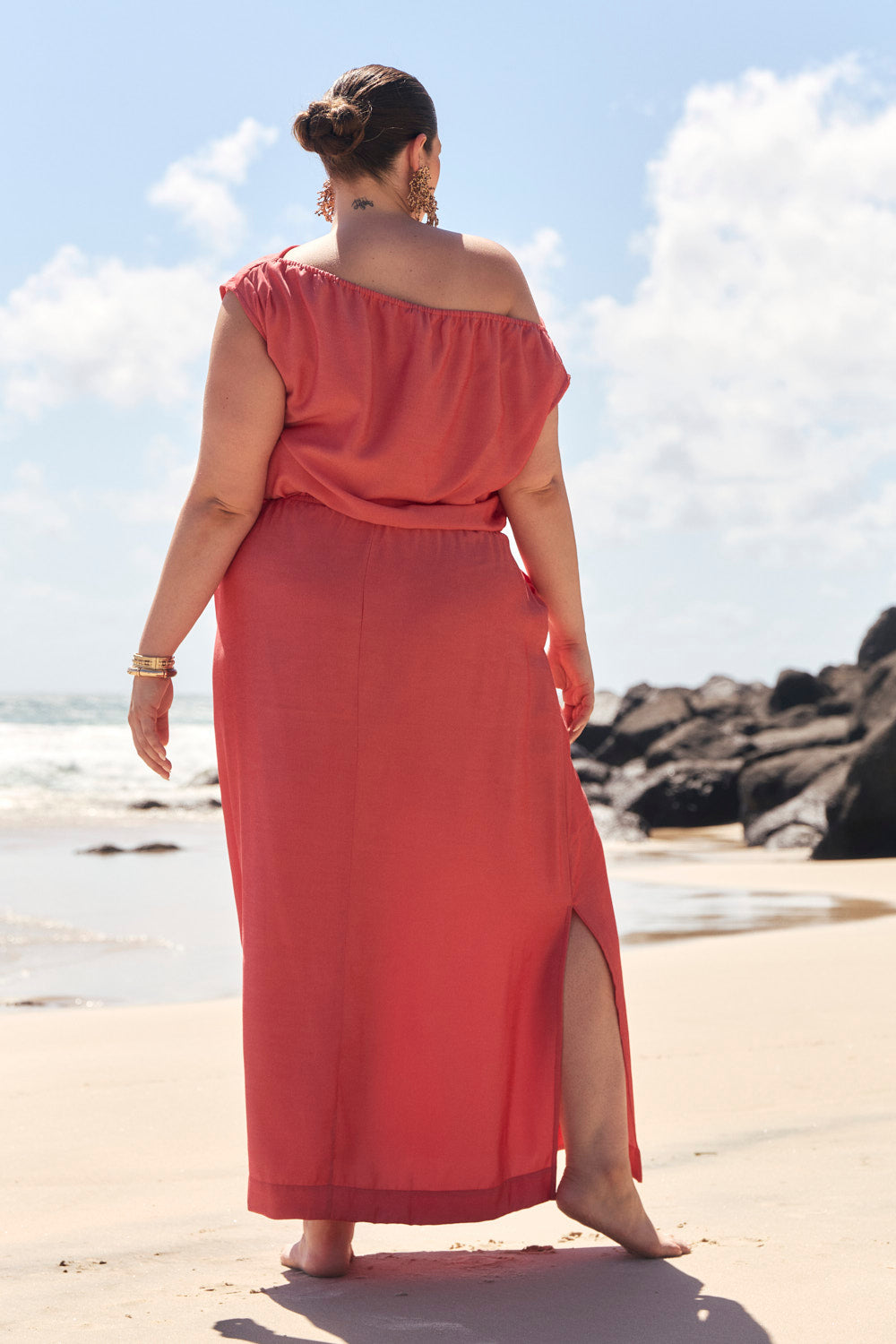 Alice Drop Shoulder Dress in Coral