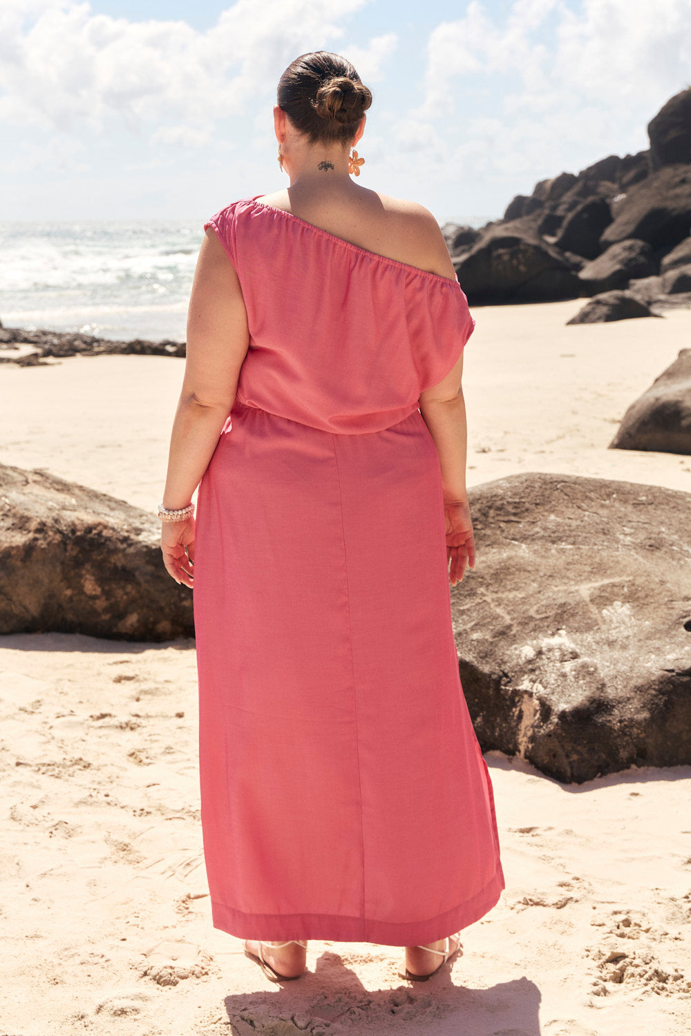Alice Drop Shoulder Dress in Flamingo, Maxi Dress - Adrift Clothing