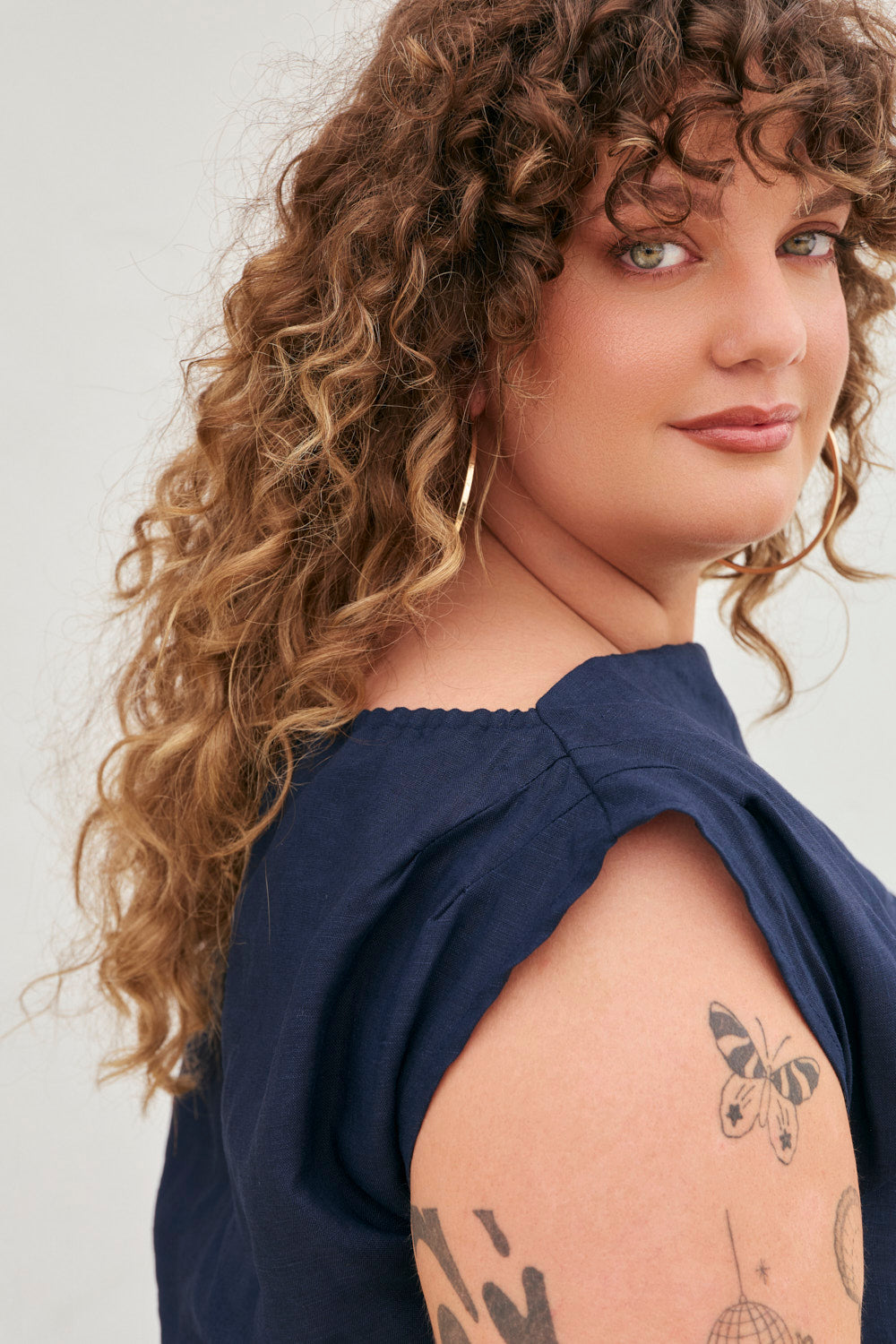 Alice Linen Drop Shoulder Dress in Navy