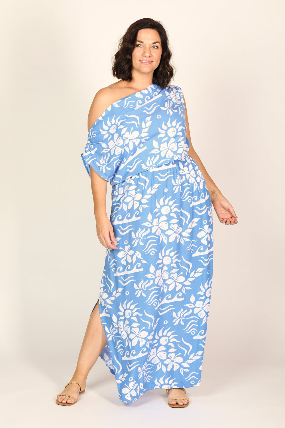 Alice Drop Shoulder Maxi Dress in Blue Horizon