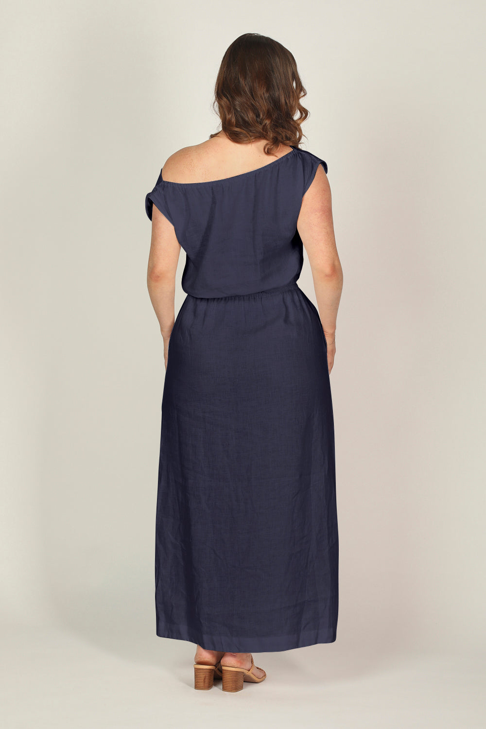 Alice Linen Drop Shoulder Dress in Navy