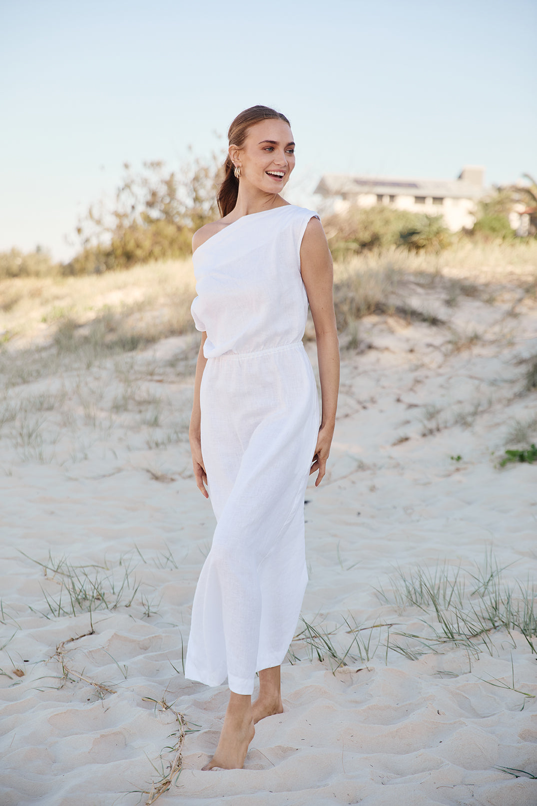 Alice Linen Drop Shoulder Dress in White