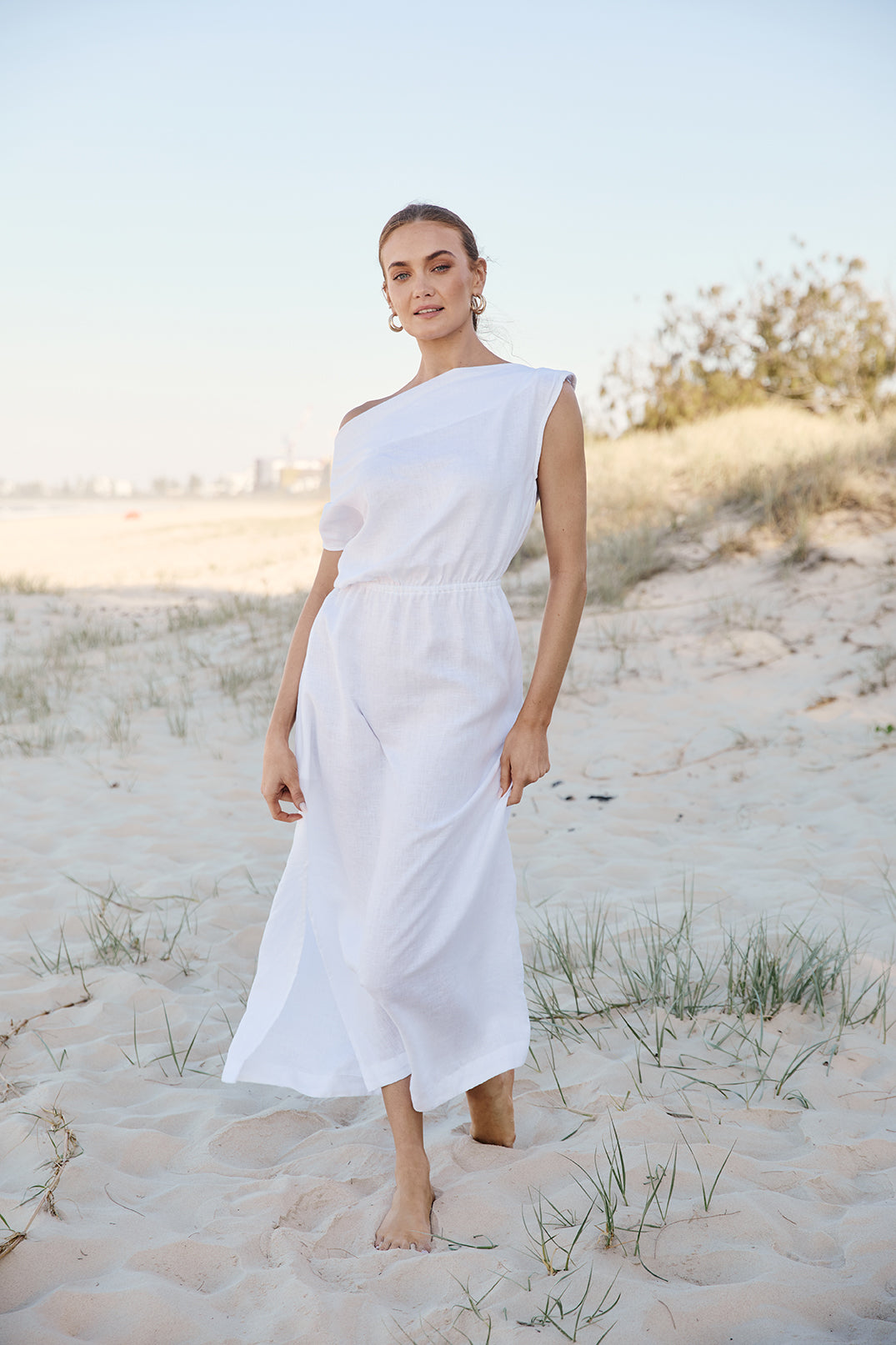 Alice Linen Drop Shoulder Dress in White