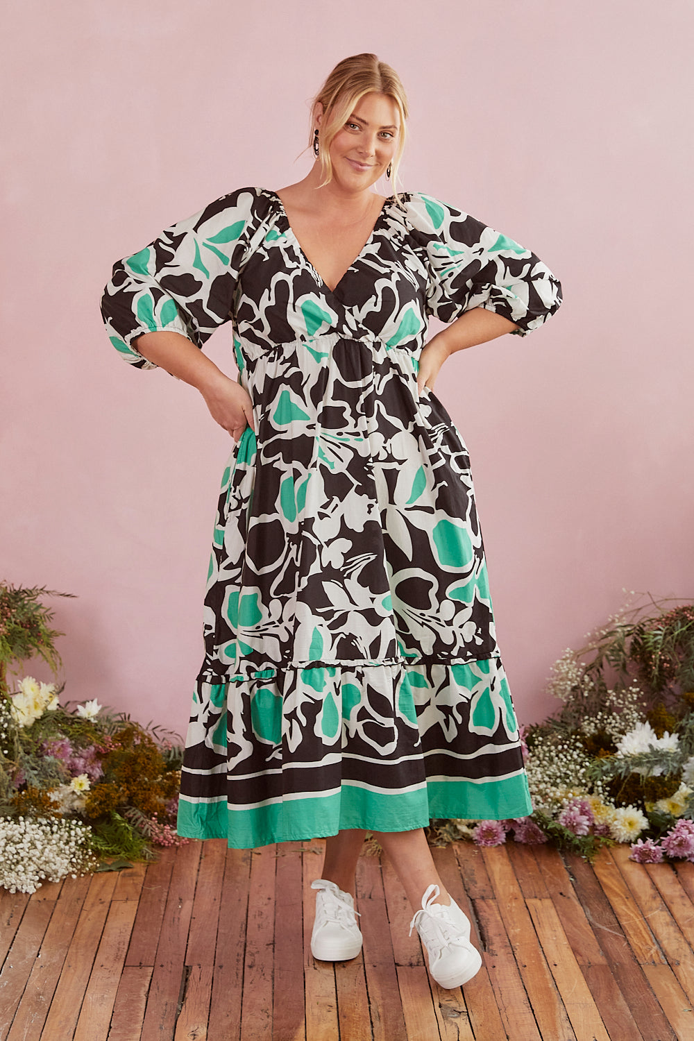 Alison 3/4 Sleeve Maxi Dress in Helsinki Summer