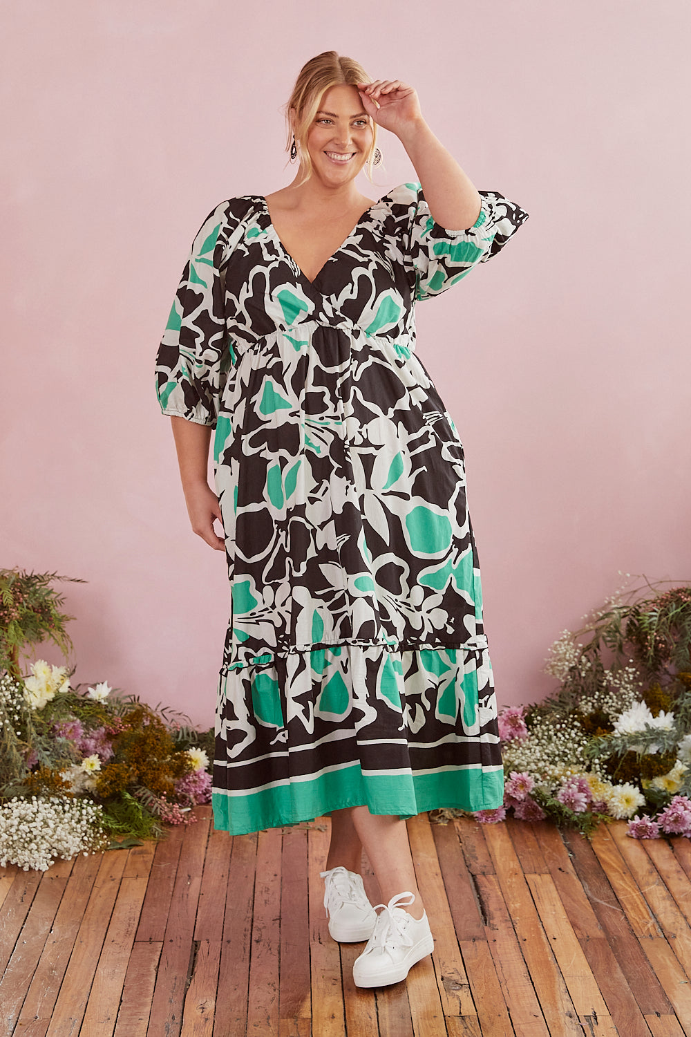 Alison 3/4 Sleeve Maxi Dress in Helsinki Summer