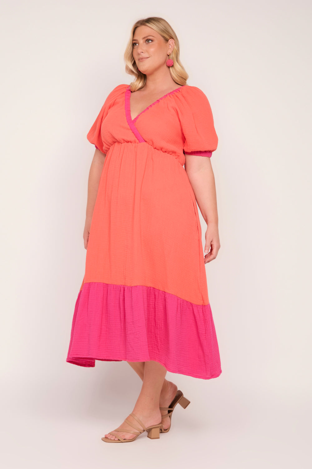 Alison Crinkle Cotton Midi Dress in Sunset