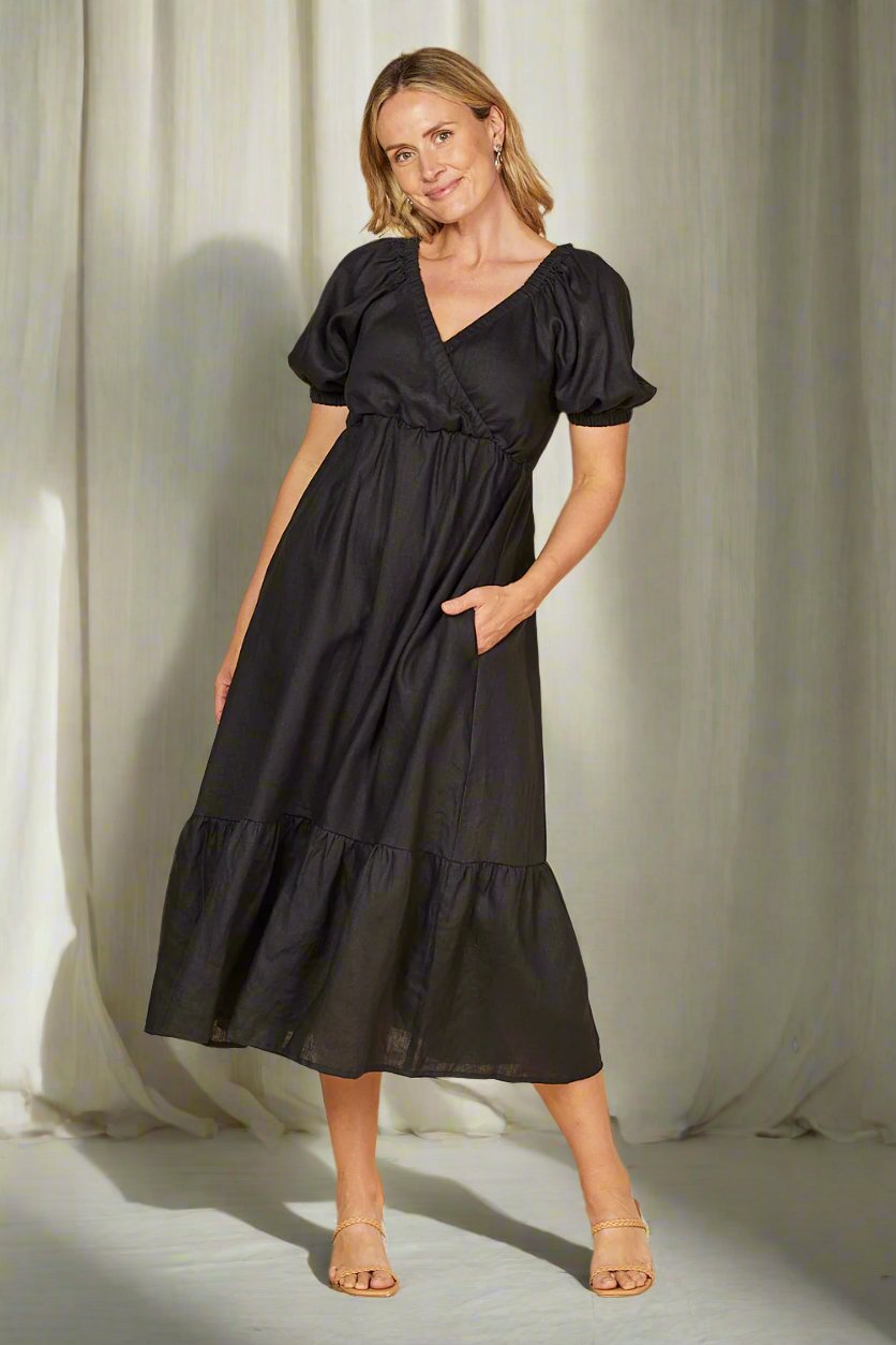 Alison Linen Maxi Dress in Black