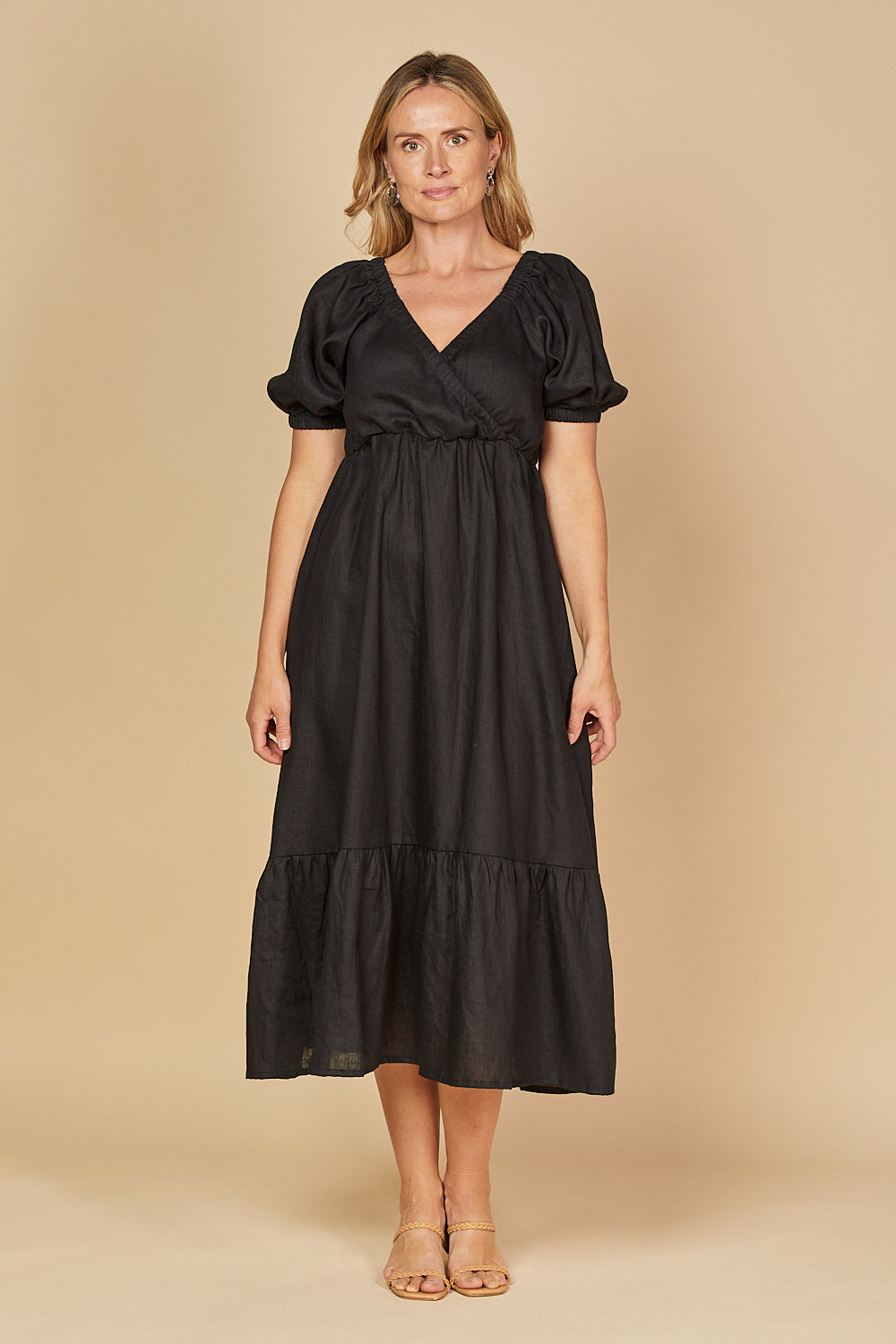 Alison Linen Maxi Dress in Black