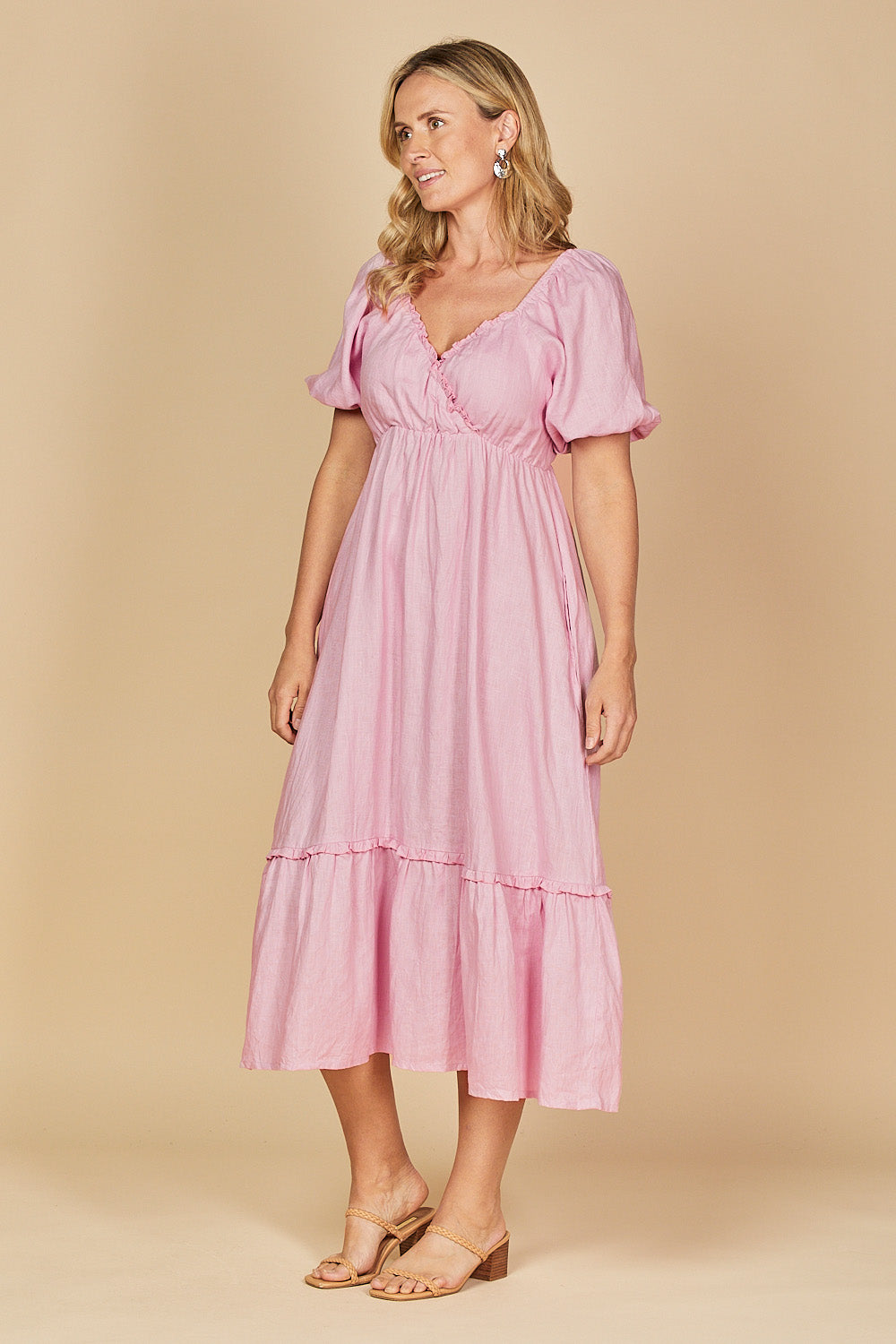 Alison Linen Midi Dress in Peony