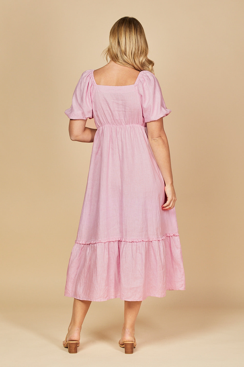 Alison Linen Midi Dress in Peony