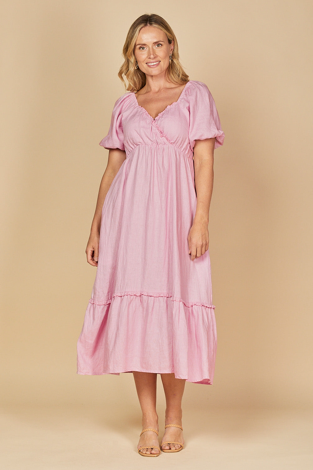 Alison Linen Midi Dress in Peony