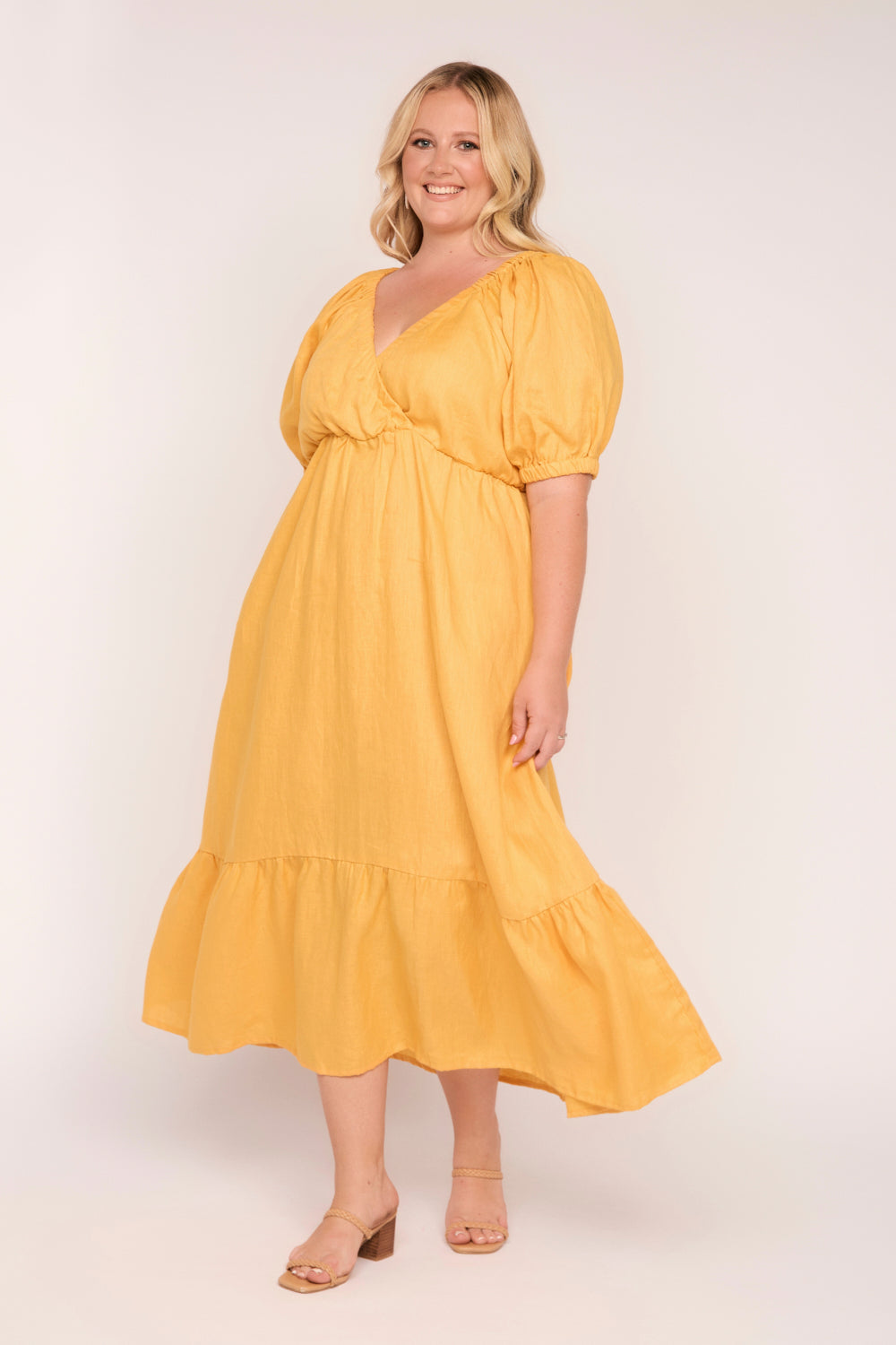 Alison Linen Midi Dress in Golden Hour