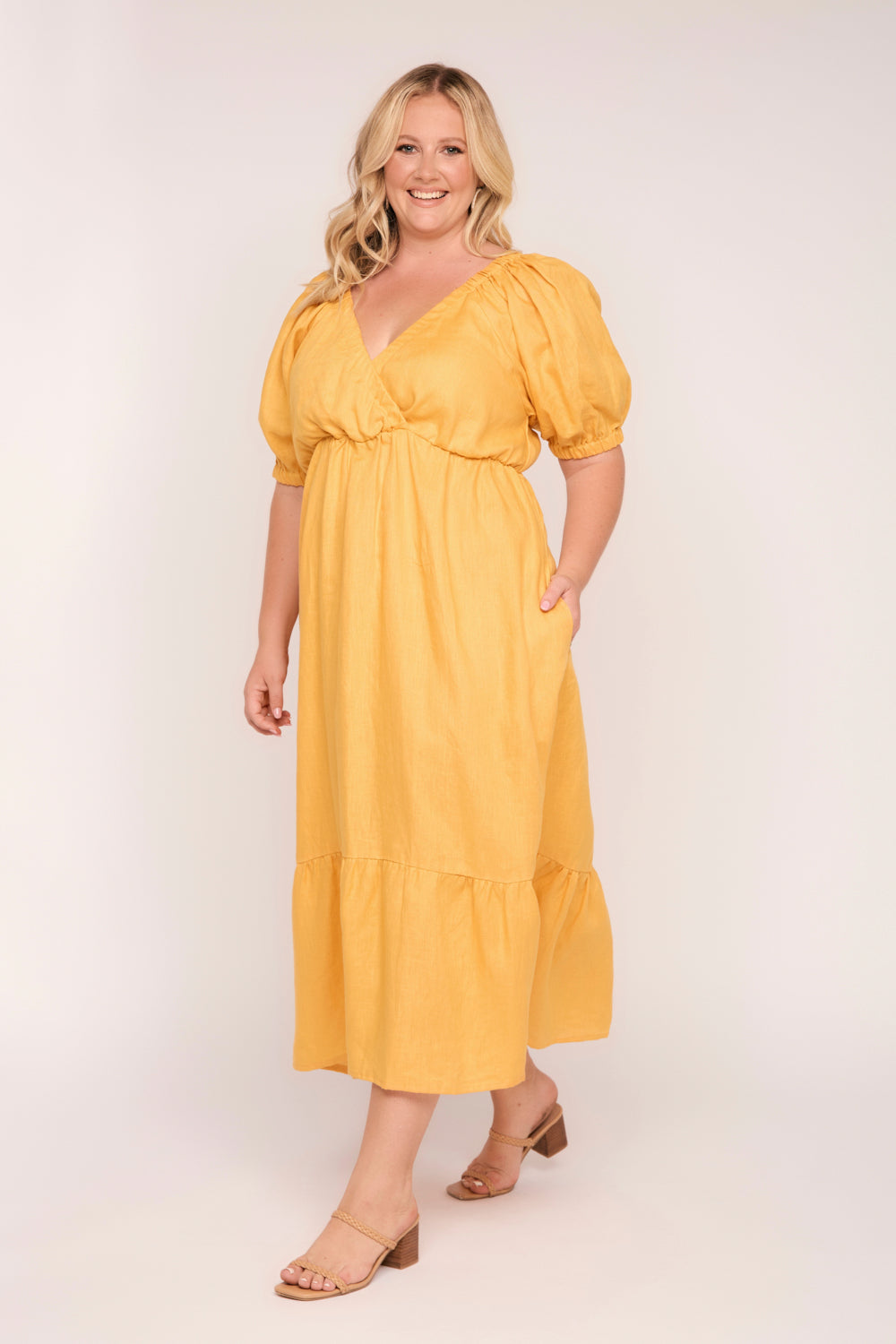 Alison Linen Midi Dress in Golden Hour