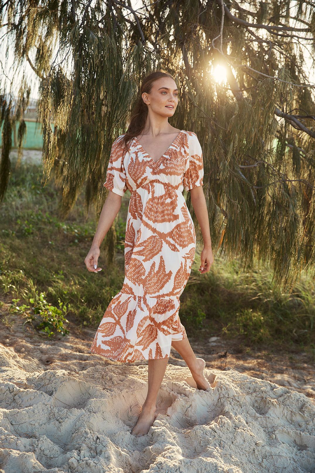 Alison Midi Dress in Desert Palms