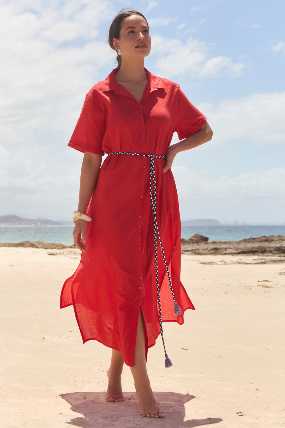 Amani Collared Dress in Racing Red