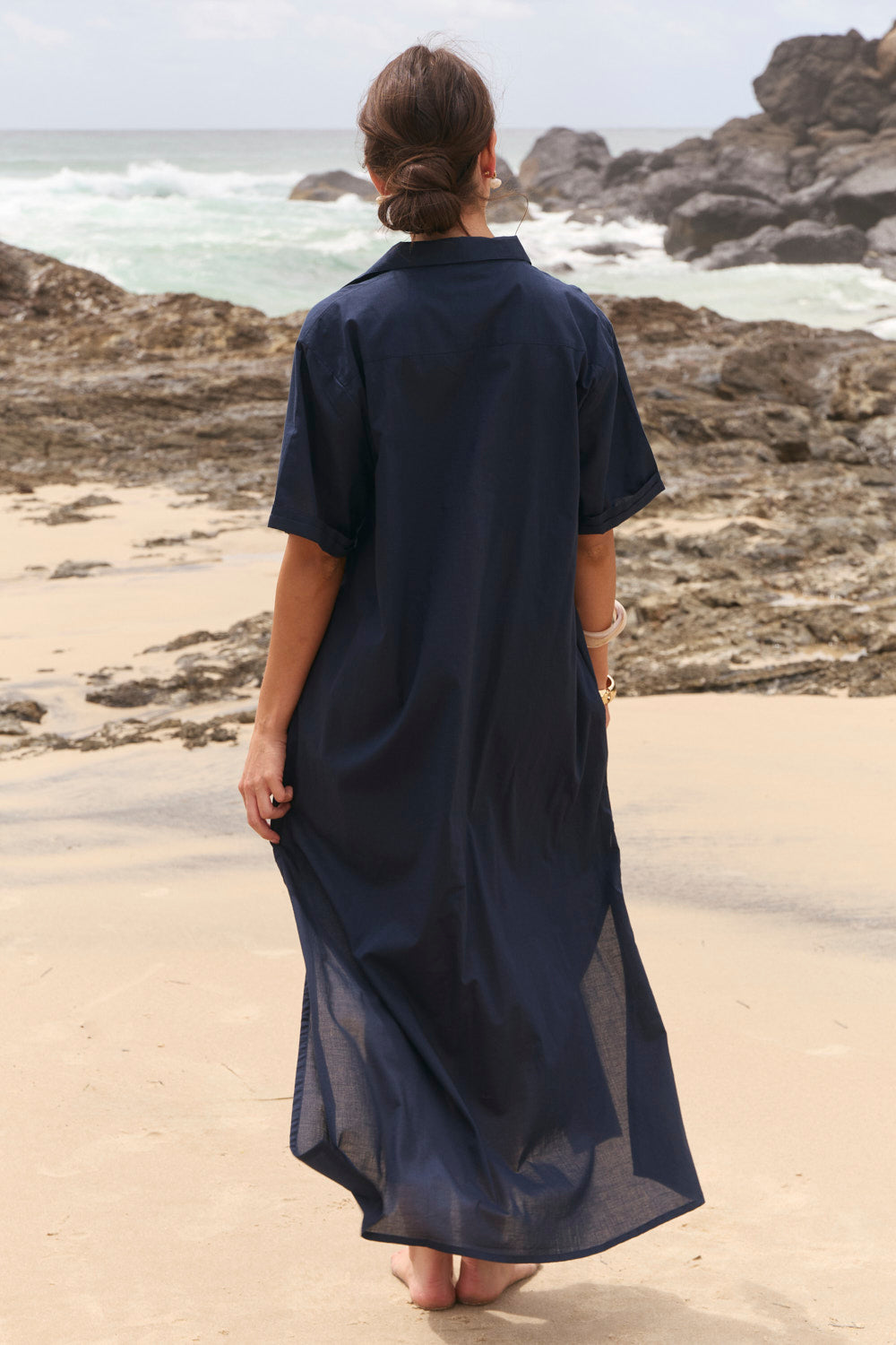 Amani Collared Dress in Navy