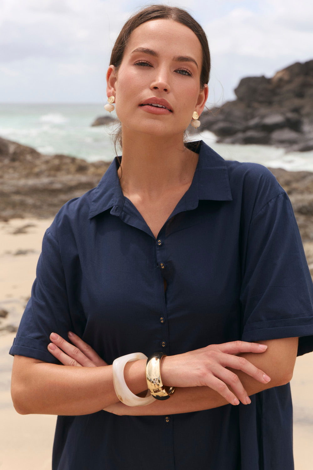 Amani Collared Dress in Navy