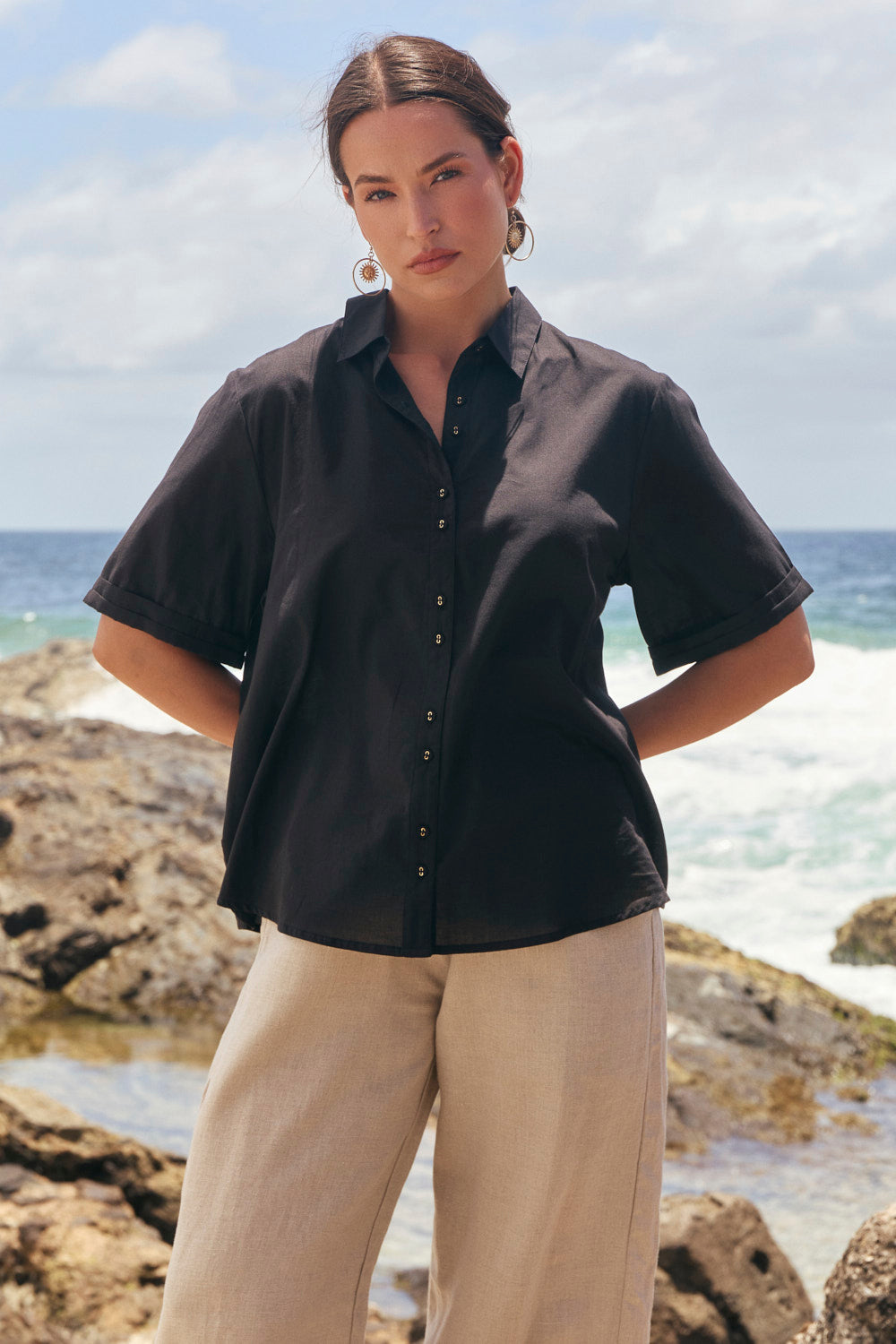 Amani Short Sleeve Cotton Shirt in Black