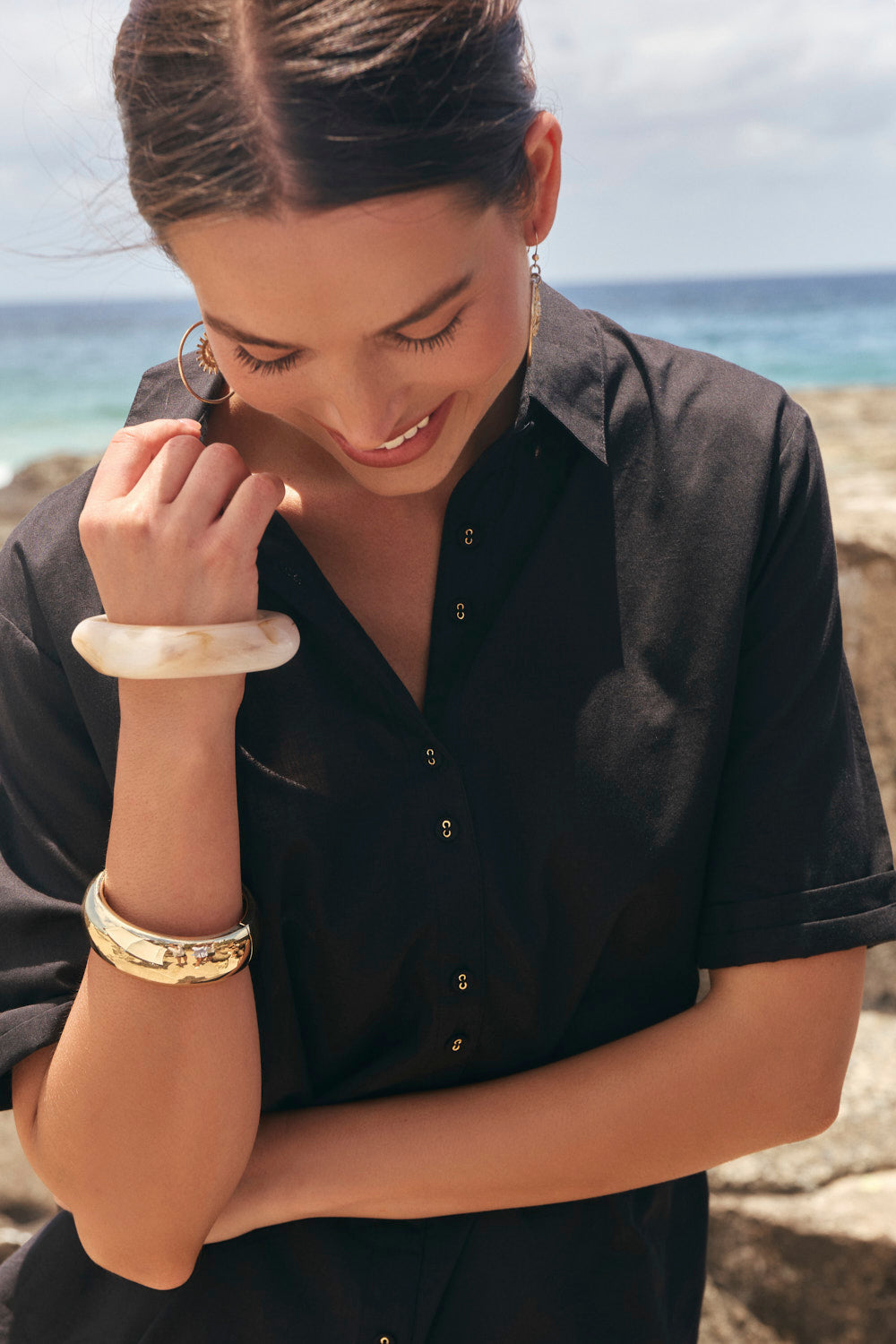 Amani Short Sleeve Cotton Shirt in Black