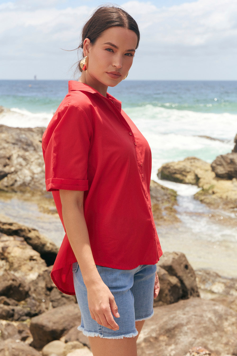 Amani Short Sleeve Cotton Shirt in Racing Red