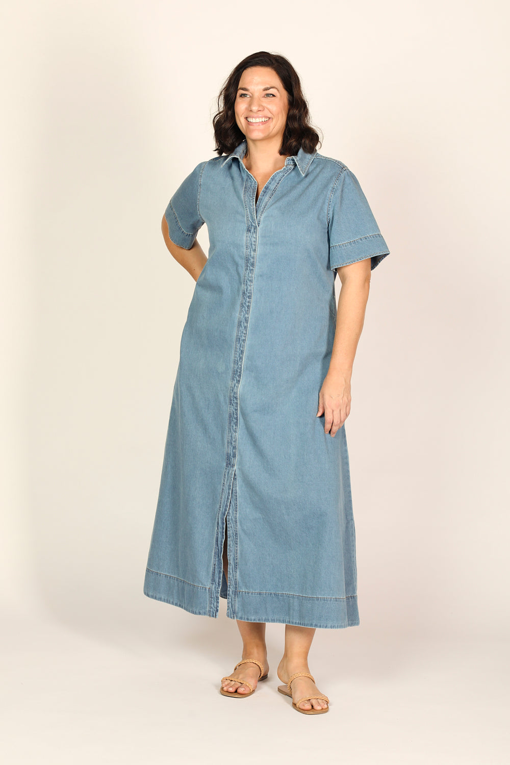 Anna Chambray Maxi Dress in Light Wash