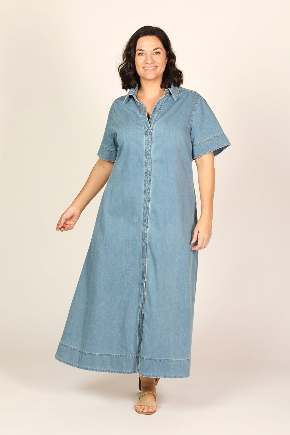 Anna Chambray Maxi Dress in Light Wash