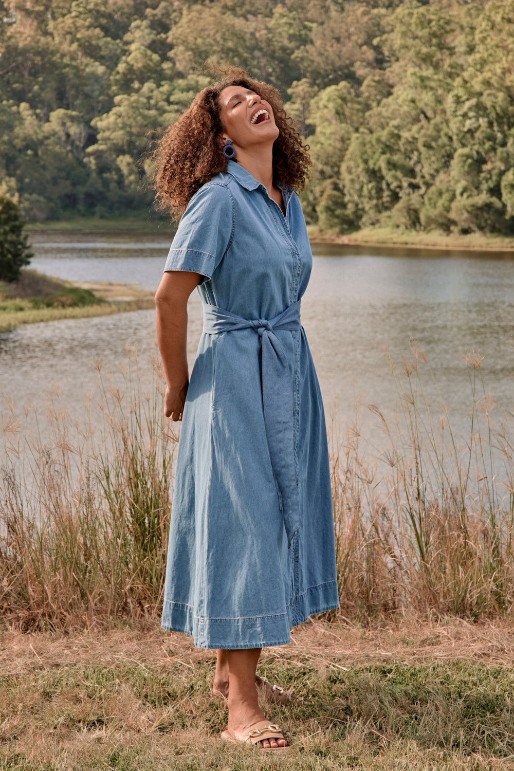 Anna Chambray Maxi Dress in Light Wash